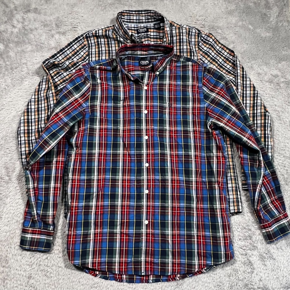 Chaps Lot of 2‎ Plaid Shirts Button Down Easy Care Long Sleeve Casual Men's L